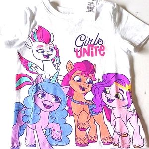 MY Little Pony Girl's Graphic Characters White Multi-Colors T-Shirt Size 18/24 M